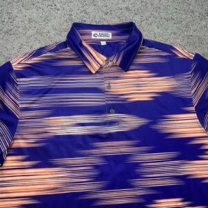 Raised By Coyotes Polo Shirt Mens‎ Large Purple Striped Short Sleeve Performance